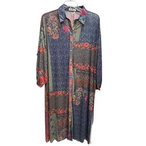 Natural Life Camille Kimono Shirt Dress Semi Sheer Button Front Duster Medium
